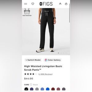 Figs Black Straight Leg Pants - Livingston scrubs - small/tall